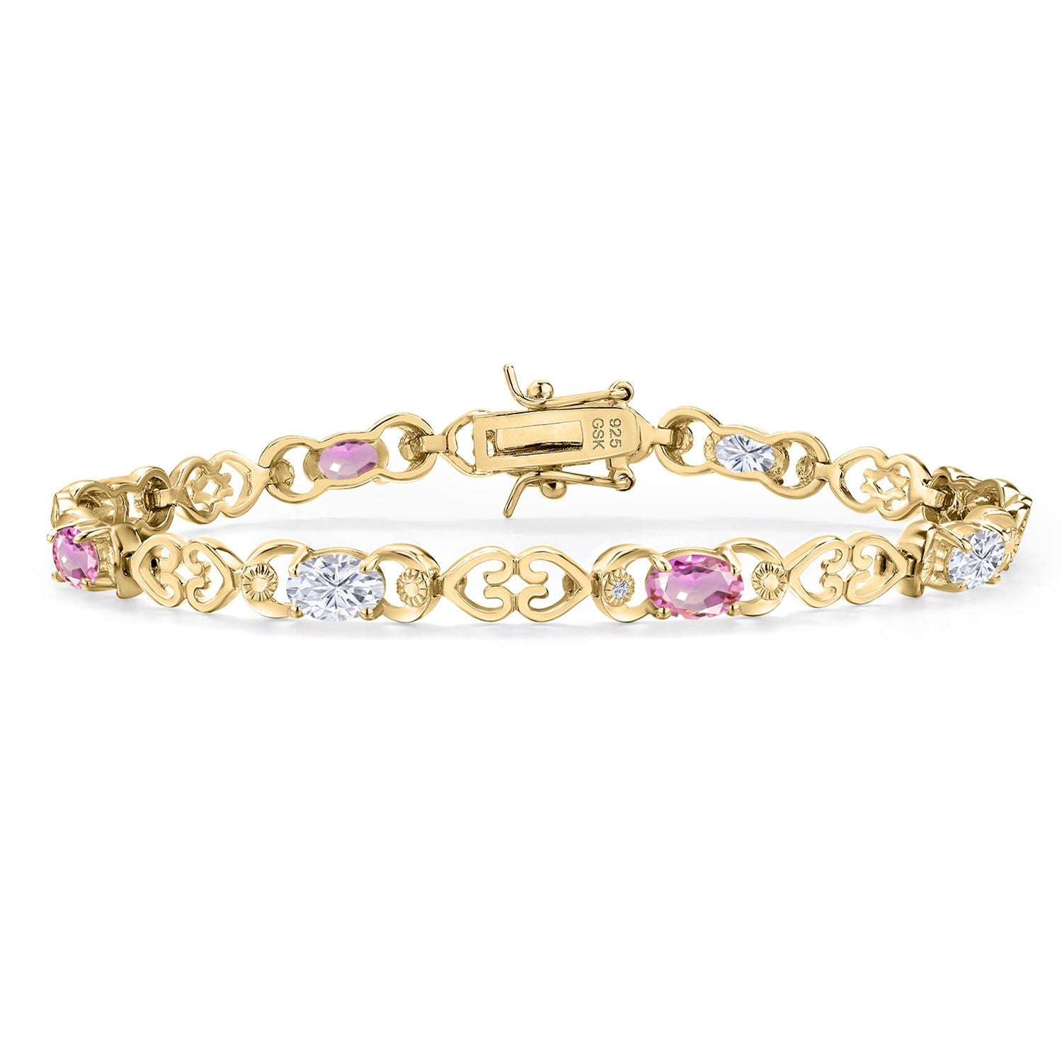 Pink Sapphire - September_Bracelet in 925 Yellow Gold Plated Silver