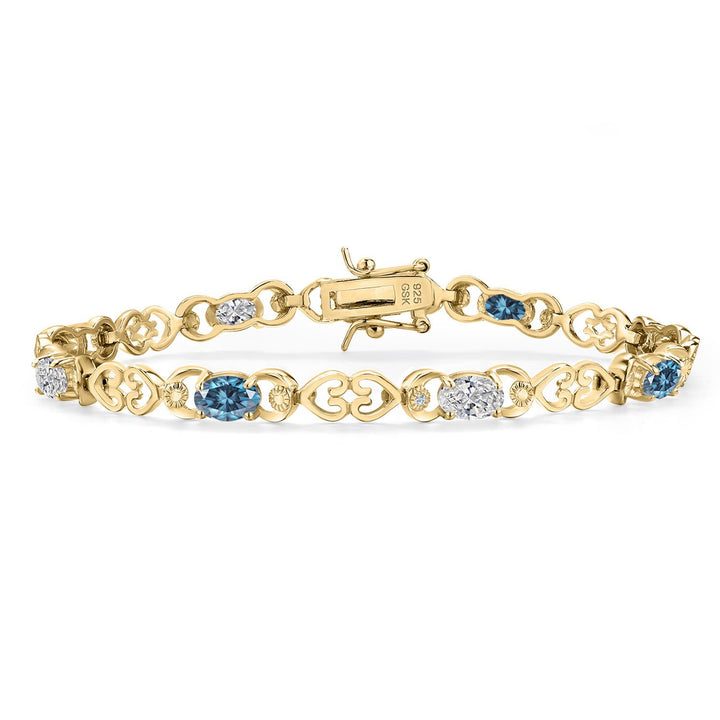 Persian Blue Moissanite - April_Bracelet in 925 Yellow Gold Plated Silver