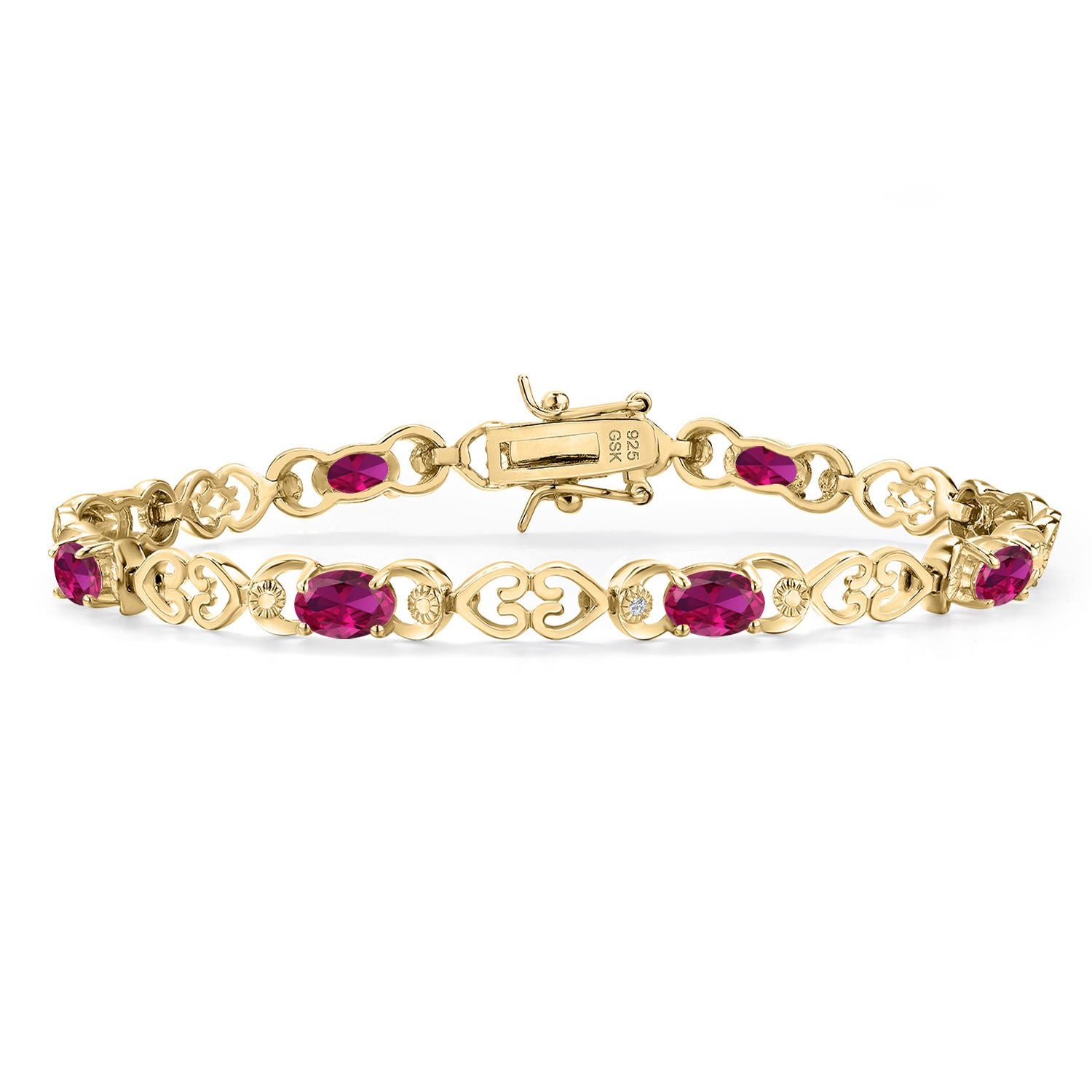 Created Ruby - July_Bracelet in 925 Yellow Gold Plated Silver