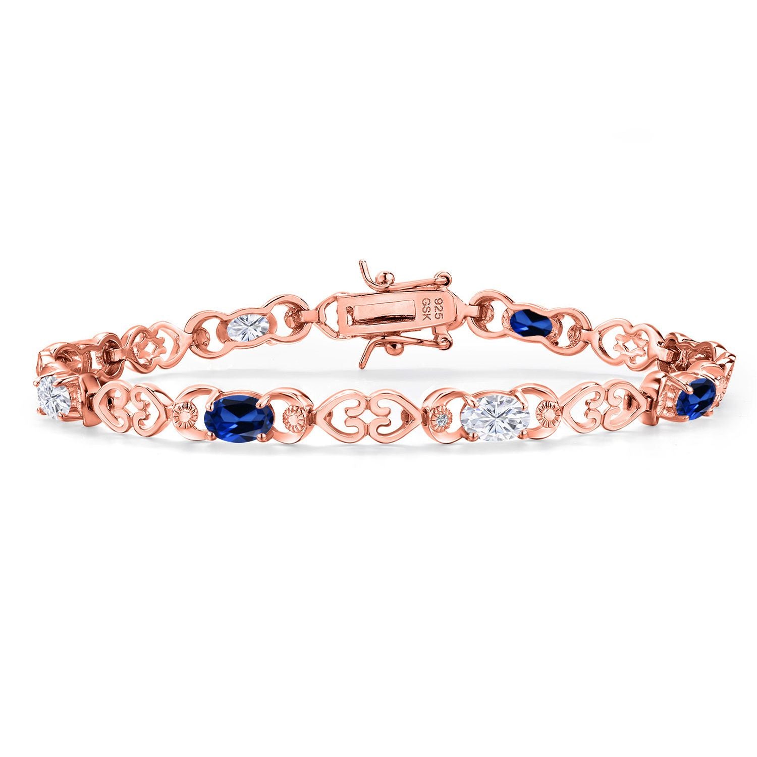 Blue Created Sapphire - September_Bracelet in 925 Rose Gold Plated Silver
