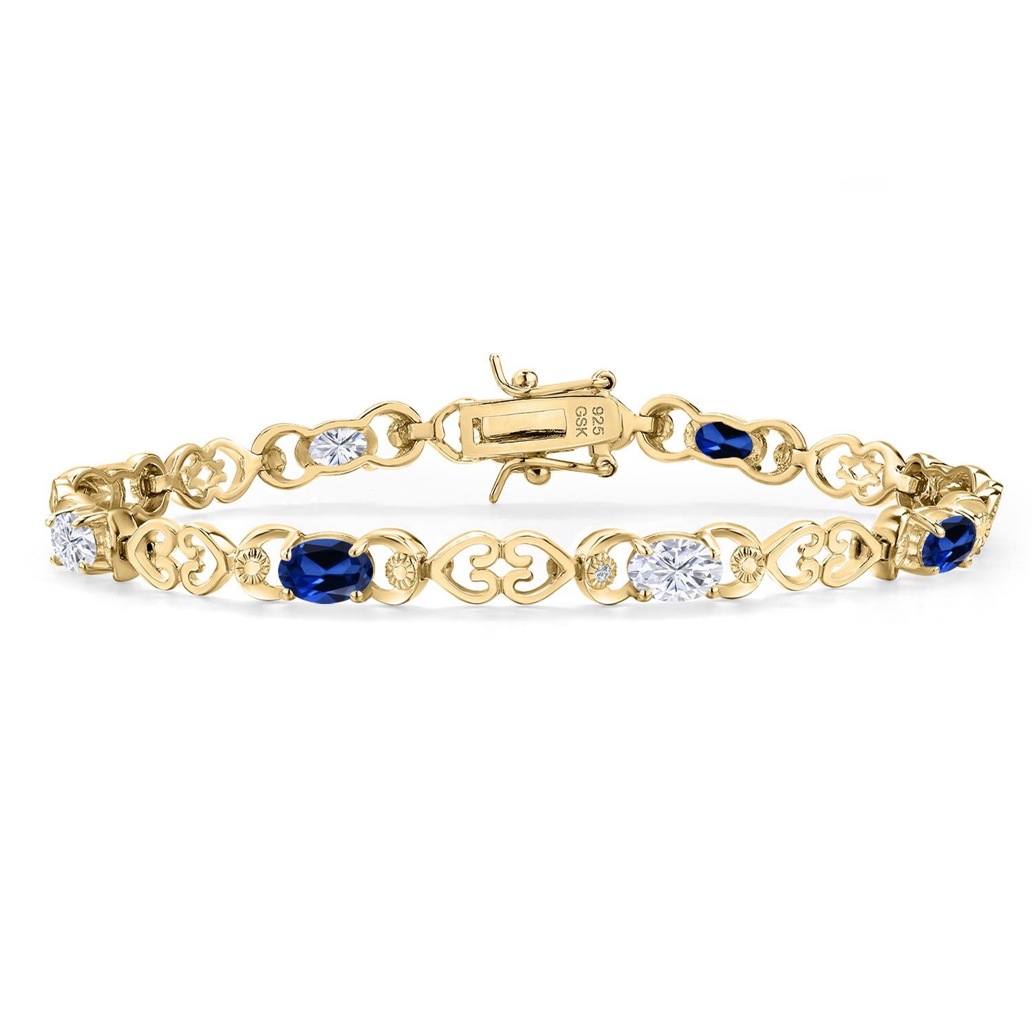 Blue Created Sapphire - September_Bracelet in 925 Yellow Gold Plated Silver