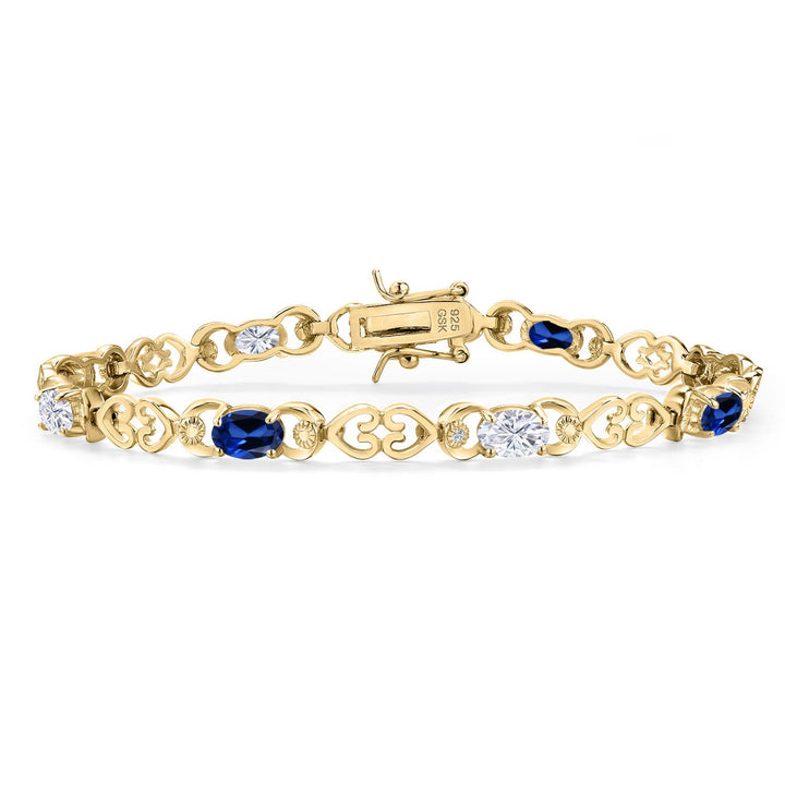 Blue Created Sapphire - September_Bracelet in 925 Yellow Gold Plated Silver