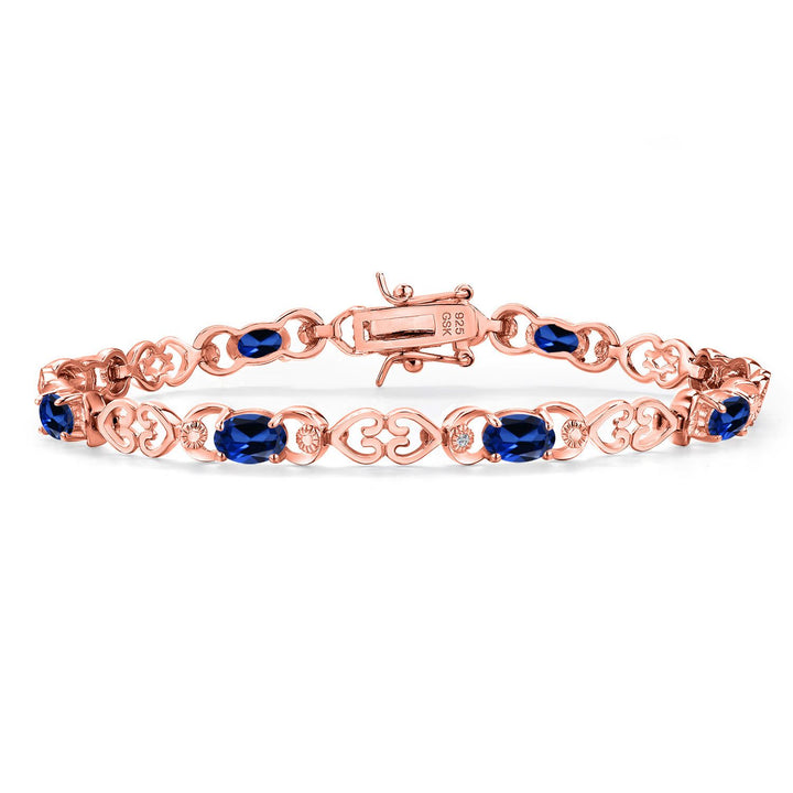 Blue Created Sapphire - September_Bracelet in 925 Rose Gold Plated Silver