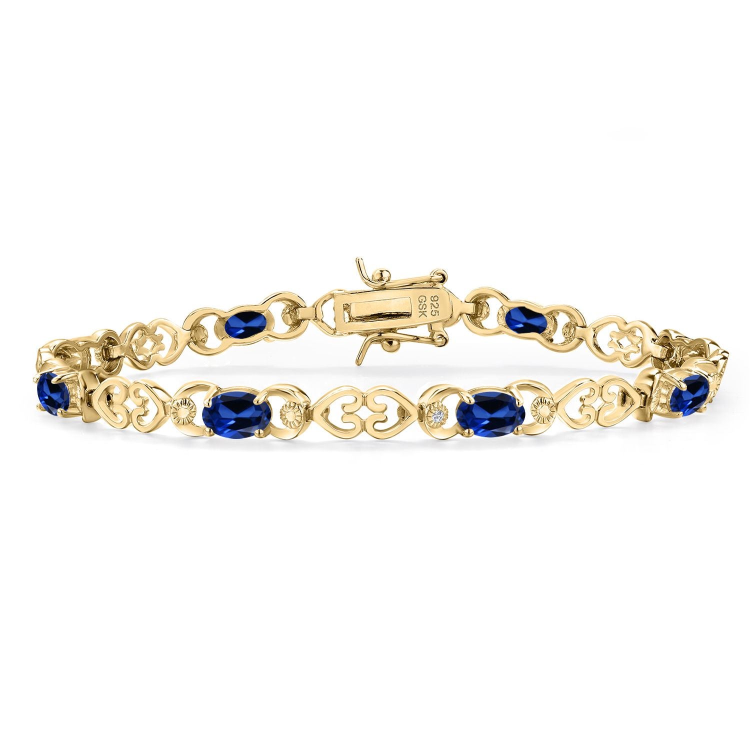 Blue Created Sapphire - September_Bracelet in 925 Yellow Gold Plated Silver