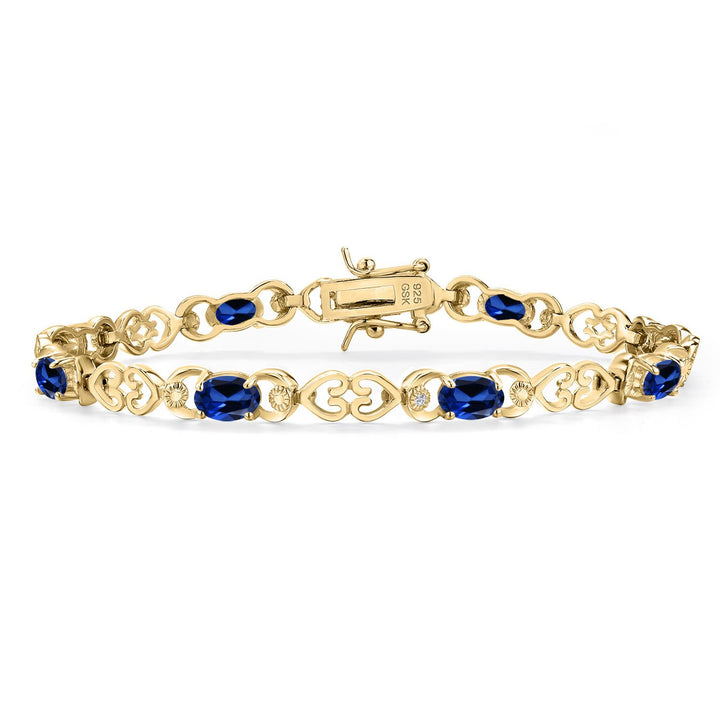 Blue Created Sapphire - September_Bracelet in 925 Yellow Gold Plated Silver