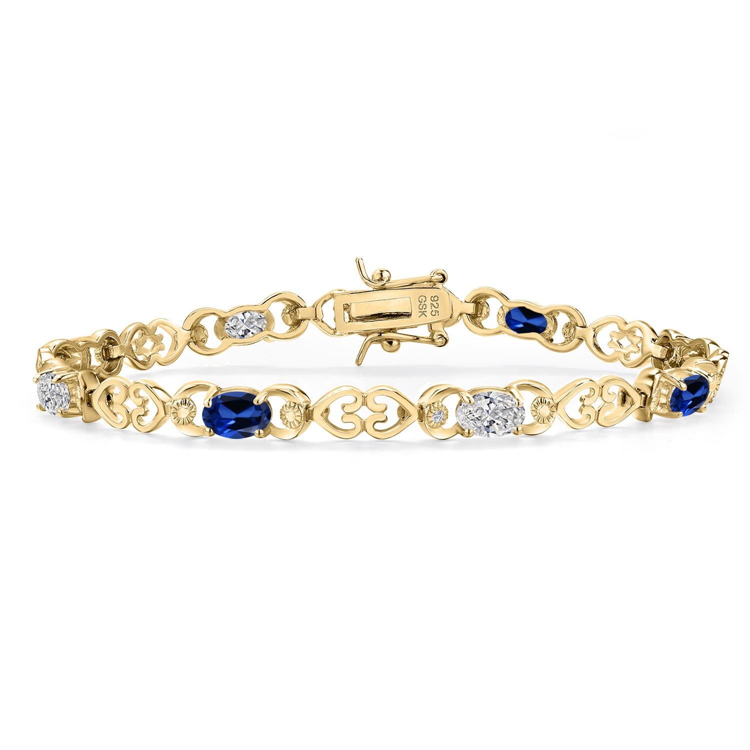 Blue Created Sapphire - September_Bracelet in 925 Yellow Gold Plated Silver