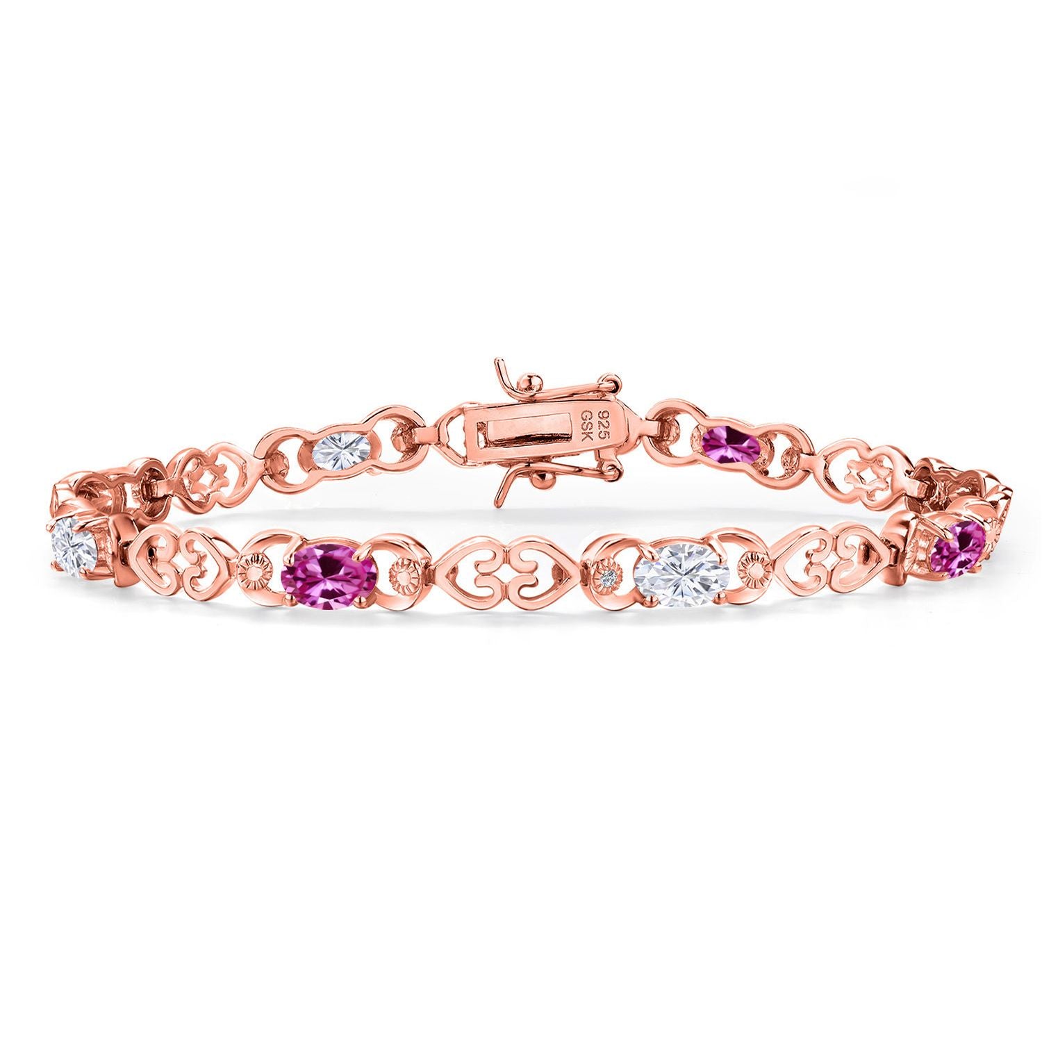 Pink Created Sapphire - September_Bracelet in 925 Rose Gold Plated Silver
