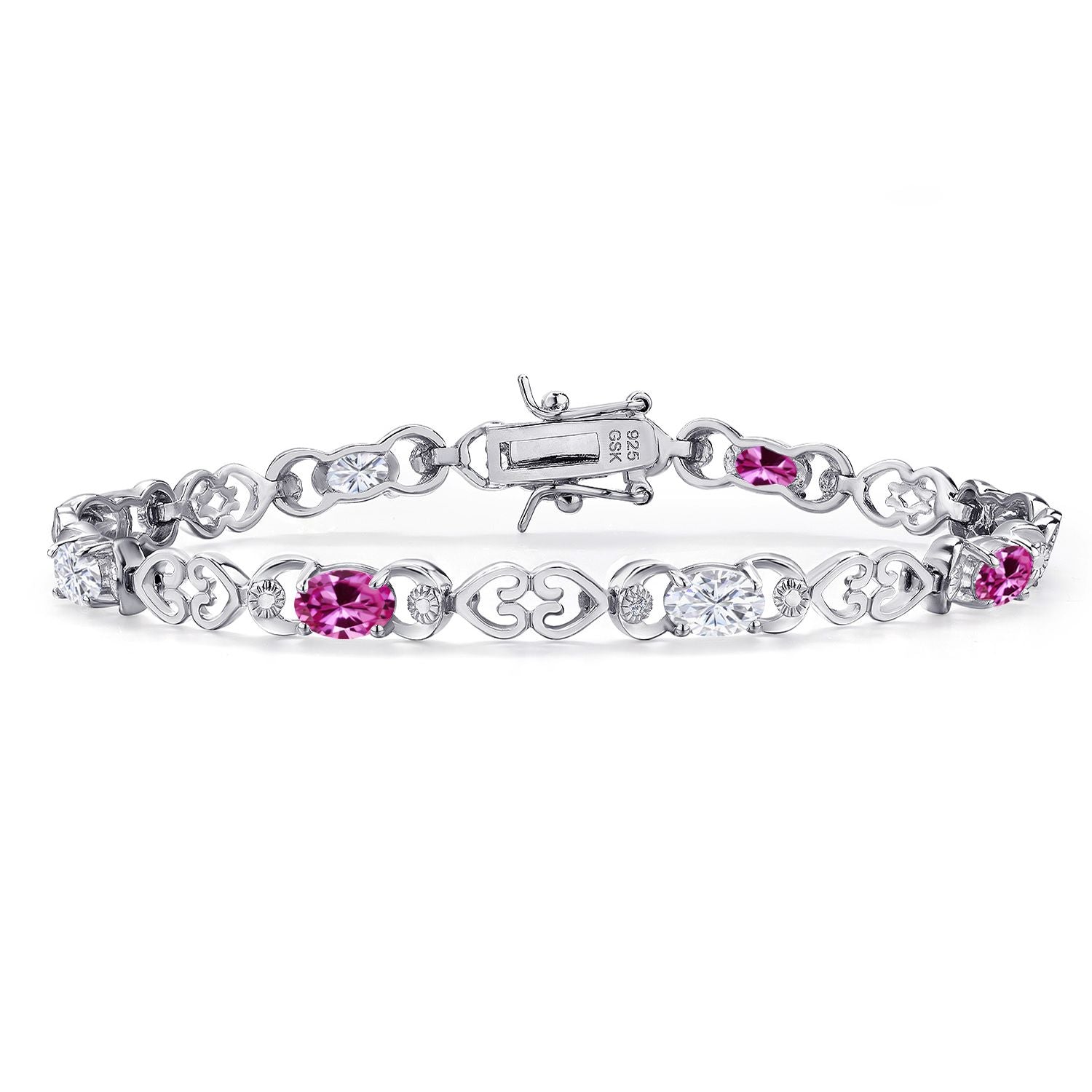 Pink Created Sapphire - September_Bracelet in 925 Sterling Silver