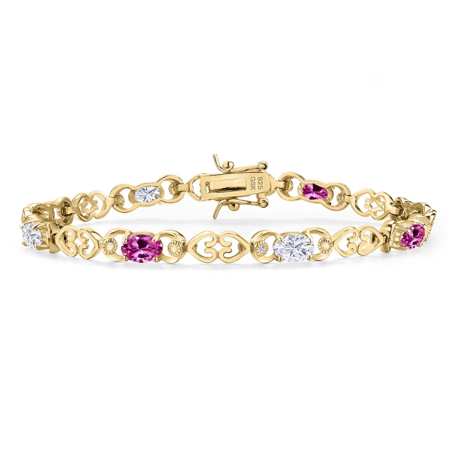 Pink Created Sapphire - September_Bracelet in 925 Yellow Gold Plated Silver