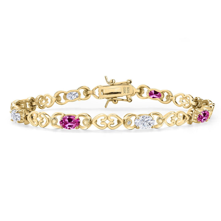 Pink Created Sapphire - September_Bracelet in 925 Yellow Gold Plated Silver
