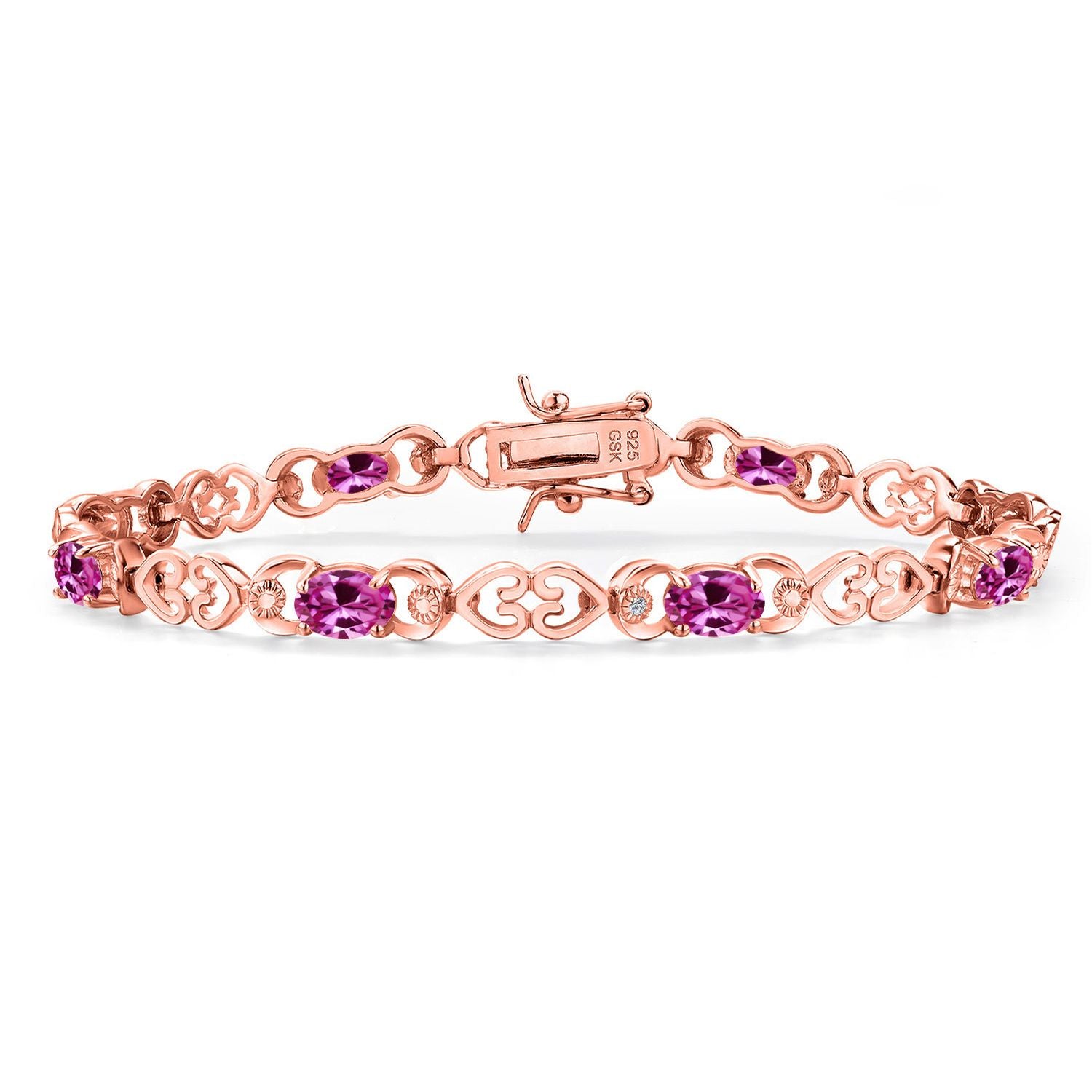 Pink Created Sapphire - September_Bracelet in 925 Rose Gold Plated Silver