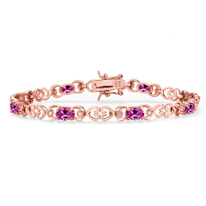 Pink Created Sapphire - September_Bracelet in 925 Rose Gold Plated Silver