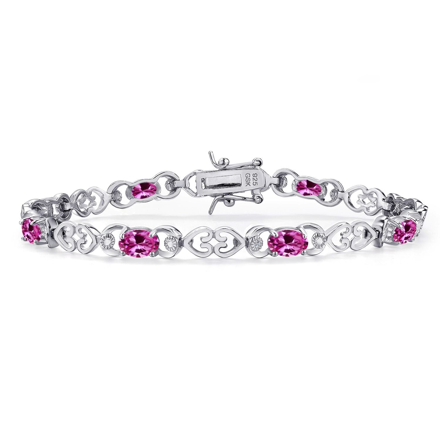 Pink Created Sapphire - September_Bracelet in 925 Sterling Silver