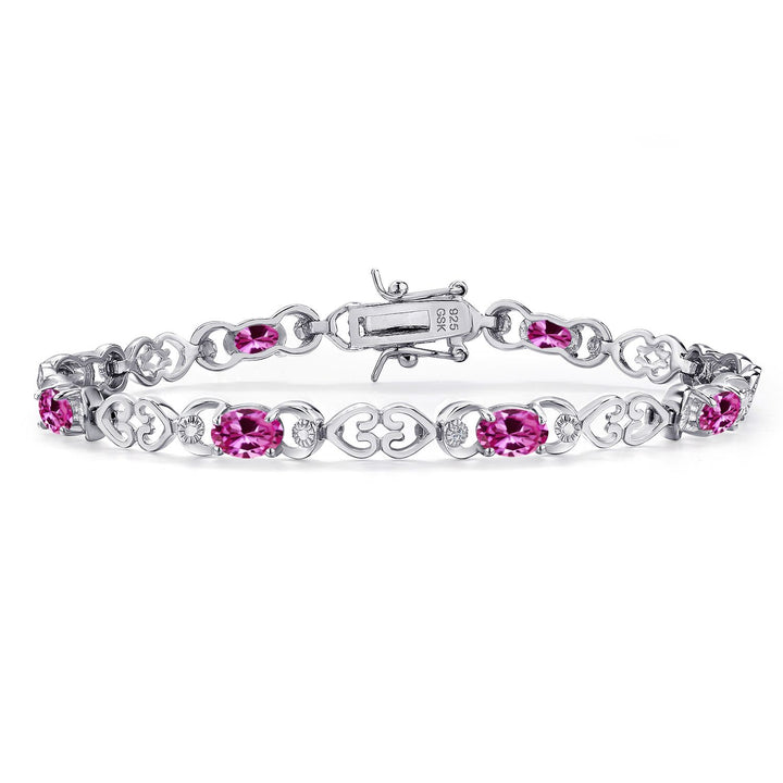 Pink Created Sapphire - September_Bracelet in 925 Sterling Silver
