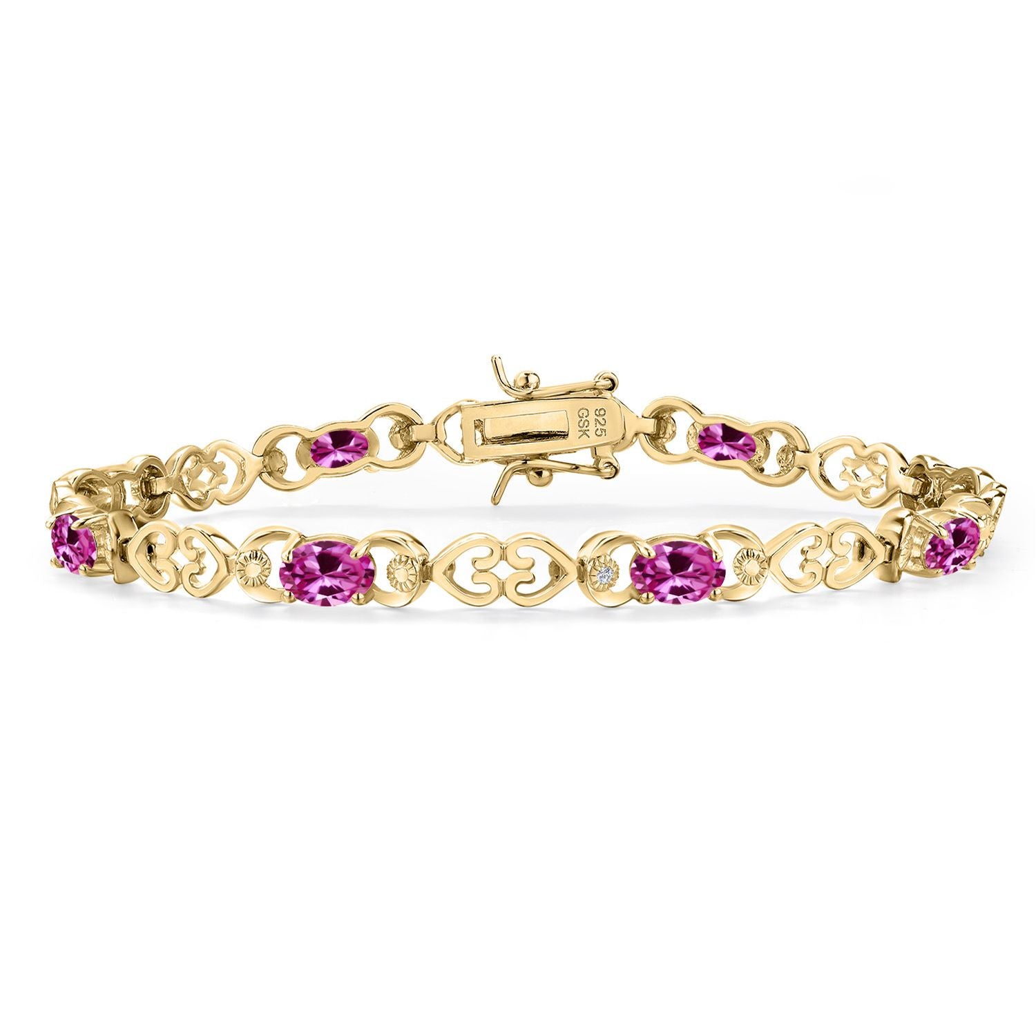 Pink Created Sapphire - September_Bracelet in 925 Yellow Gold Plated Silver