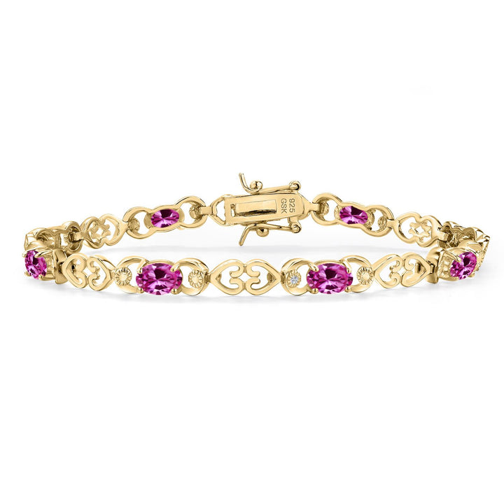Pink Created Sapphire - September_Bracelet in 925 Yellow Gold Plated Silver