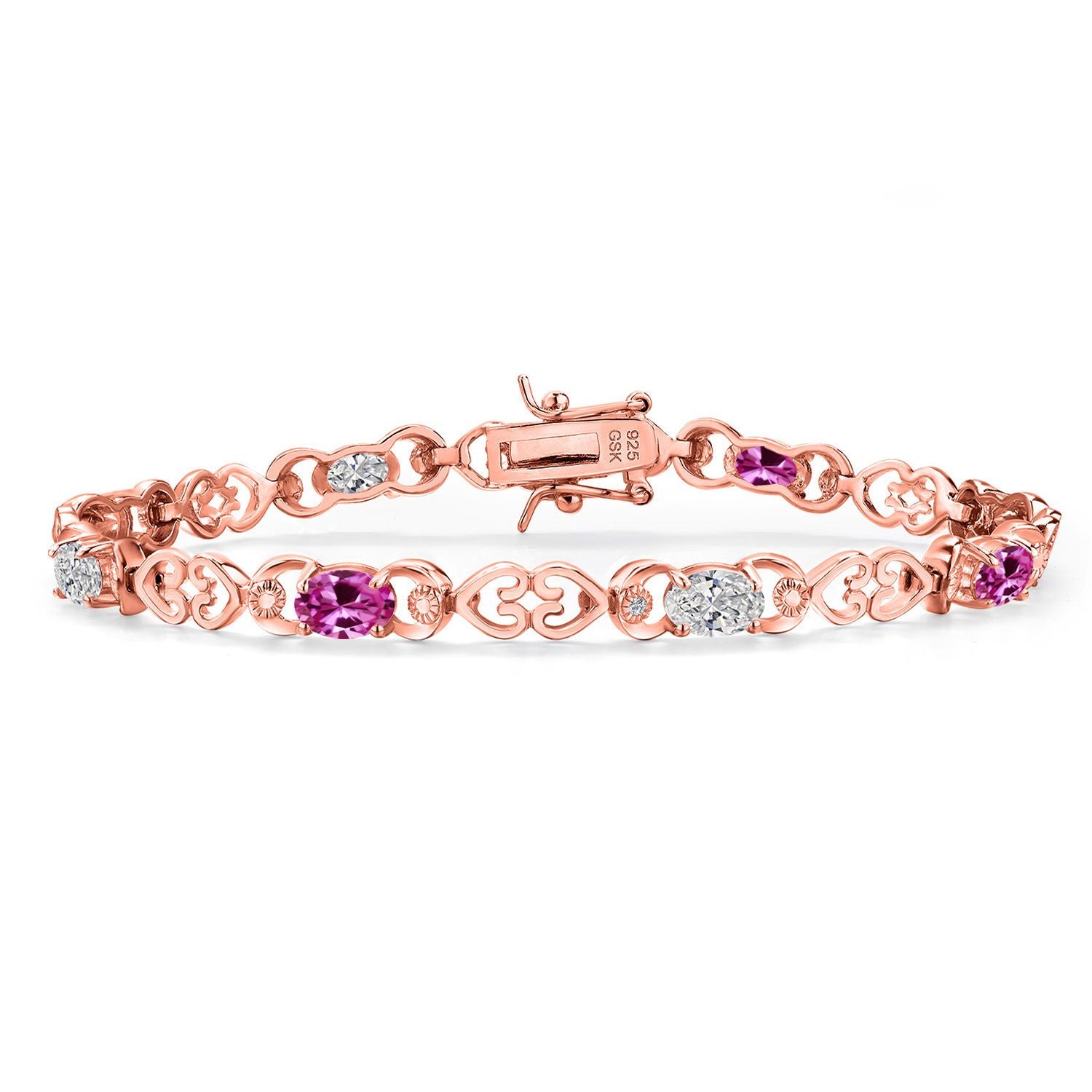 Pink Created Sapphire - September_Bracelet in 925 Rose Gold Plated Silver