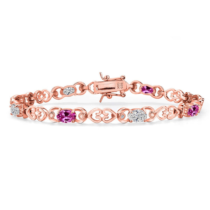 Pink Created Sapphire - September_Bracelet in 925 Rose Gold Plated Silver