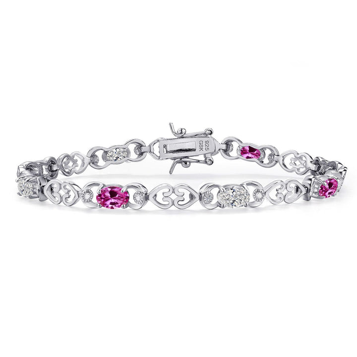 Pink Created Sapphire - September_Bracelet in 925 Sterling Silver
