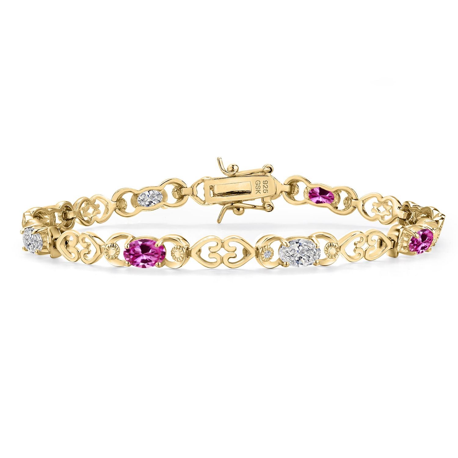 Pink Created Sapphire - September_Bracelet in 925 Yellow Gold Plated Silver