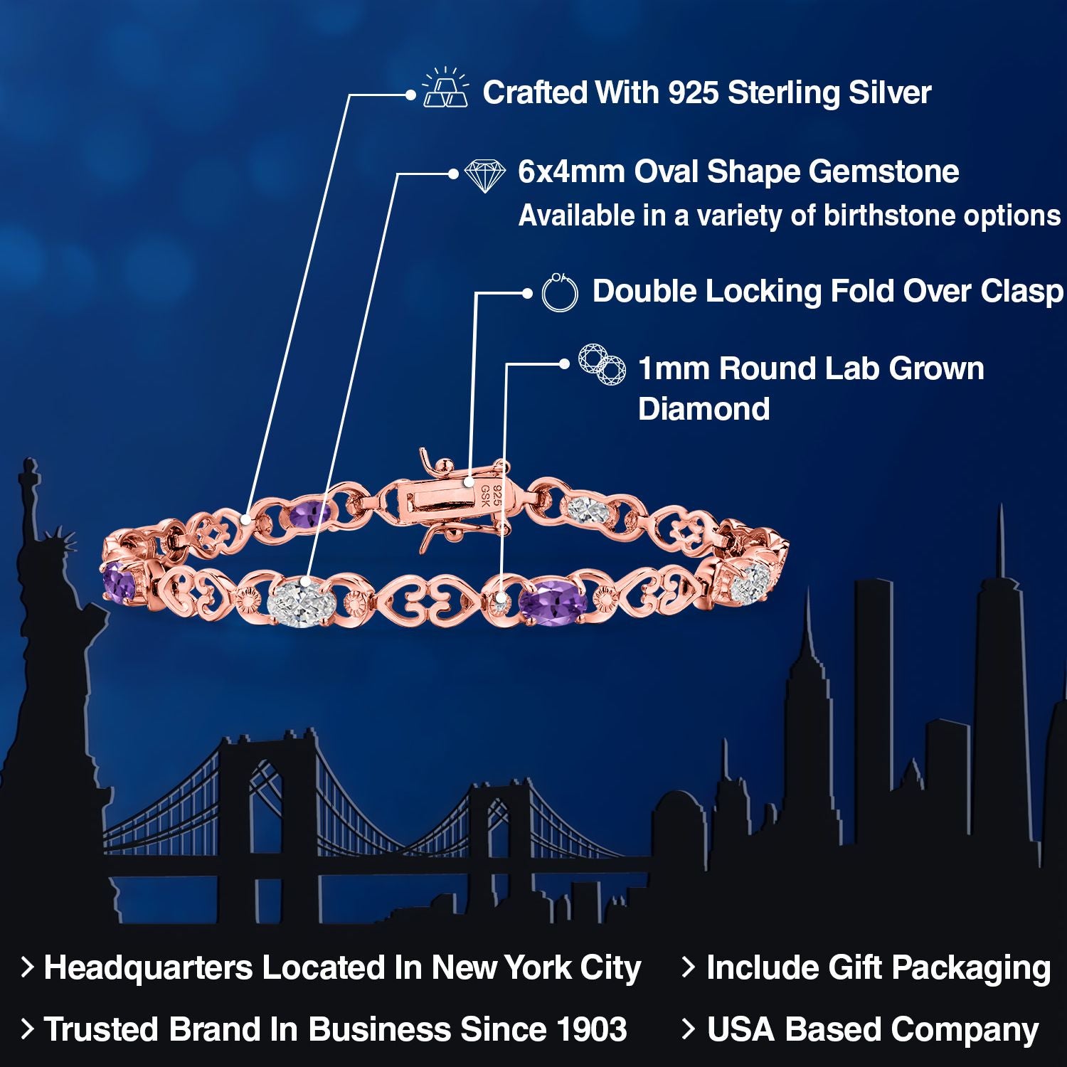 Bracelet in 925 Rose Gold Plated Silver