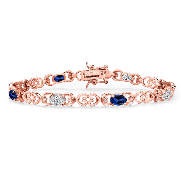 Blue Created Sapphire - September_Bracelet in 925 Rose Gold Plated Silver