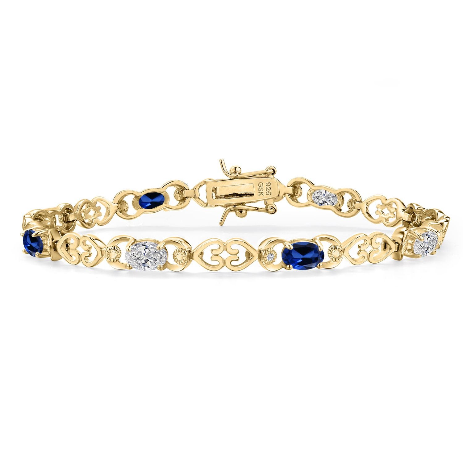 Blue Created Sapphire - September_Bracelet in 925 Yellow Gold Plated Silver
