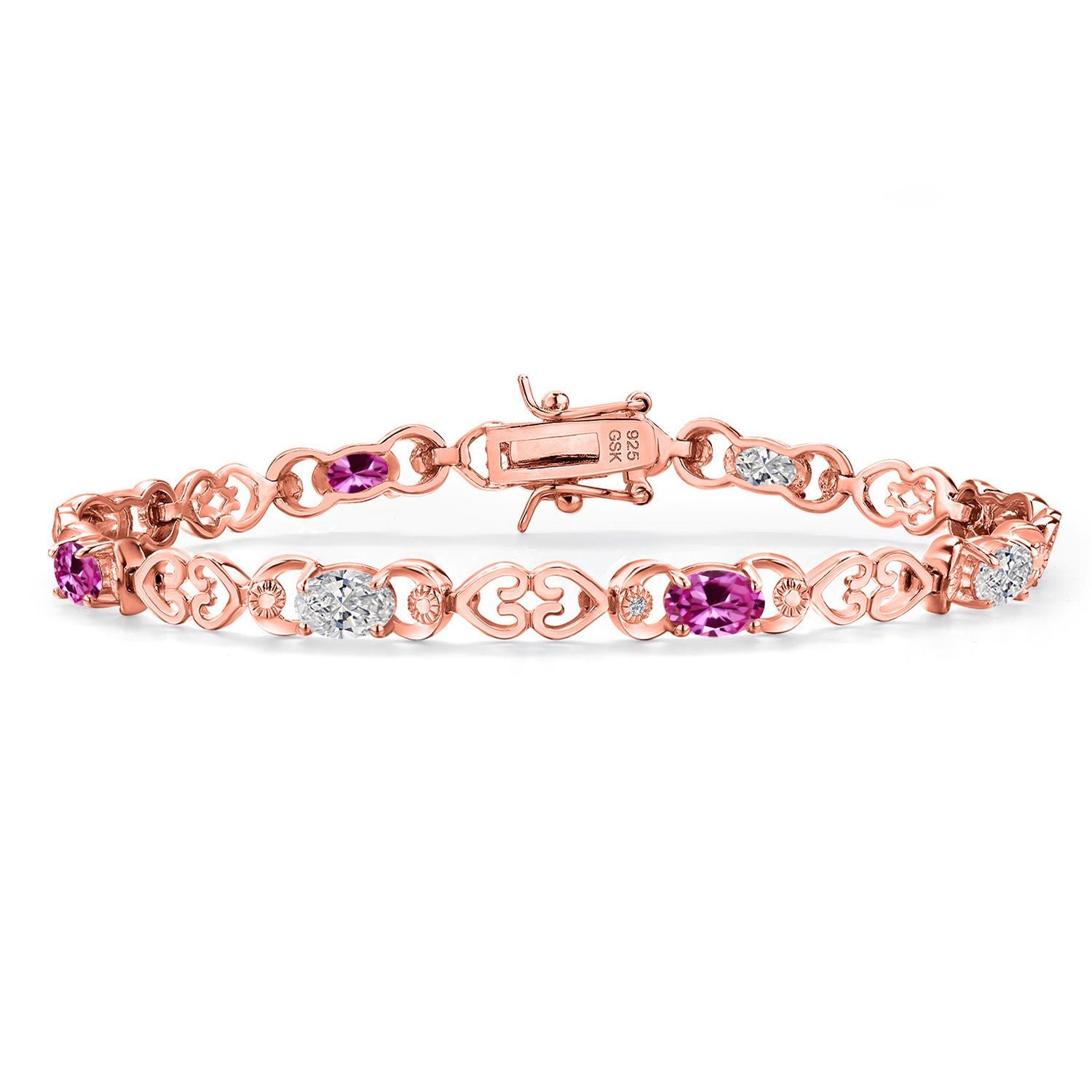 Pink Created Sapphire - September_Bracelet in 925 Rose Gold Plated Silver