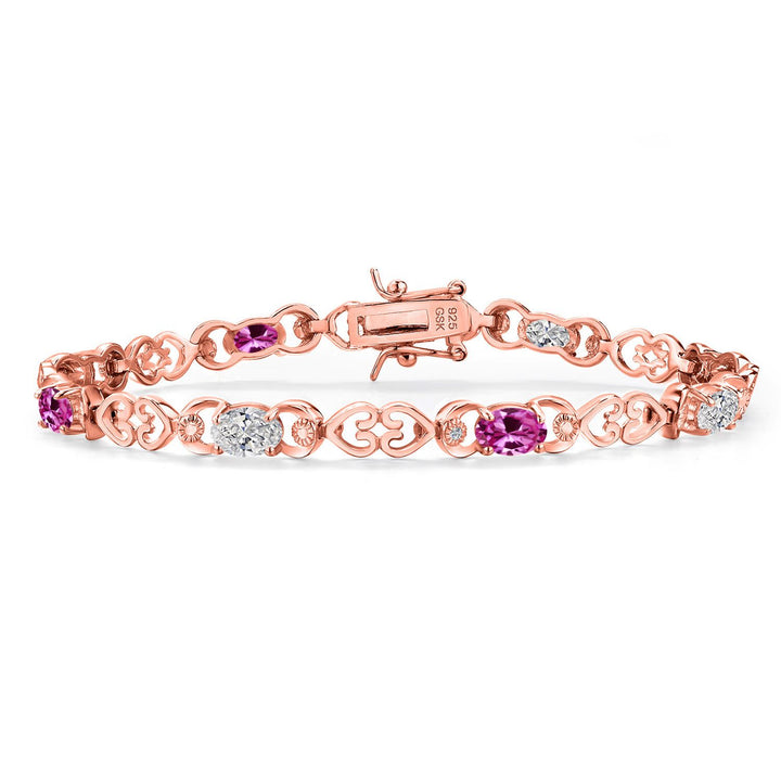 Pink Created Sapphire - September_Bracelet in 925 Rose Gold Plated Silver
