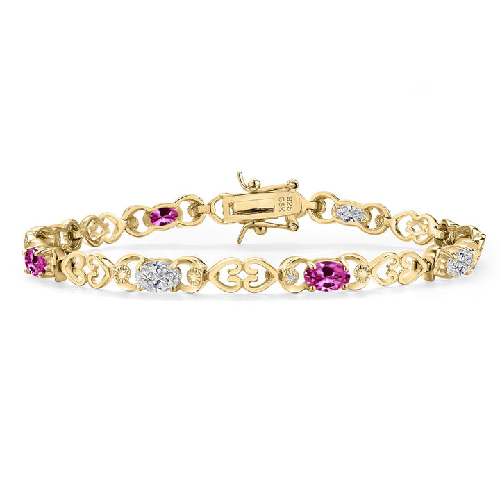 Pink Created Sapphire - September_Bracelet in 925 Yellow Gold Plated Silver