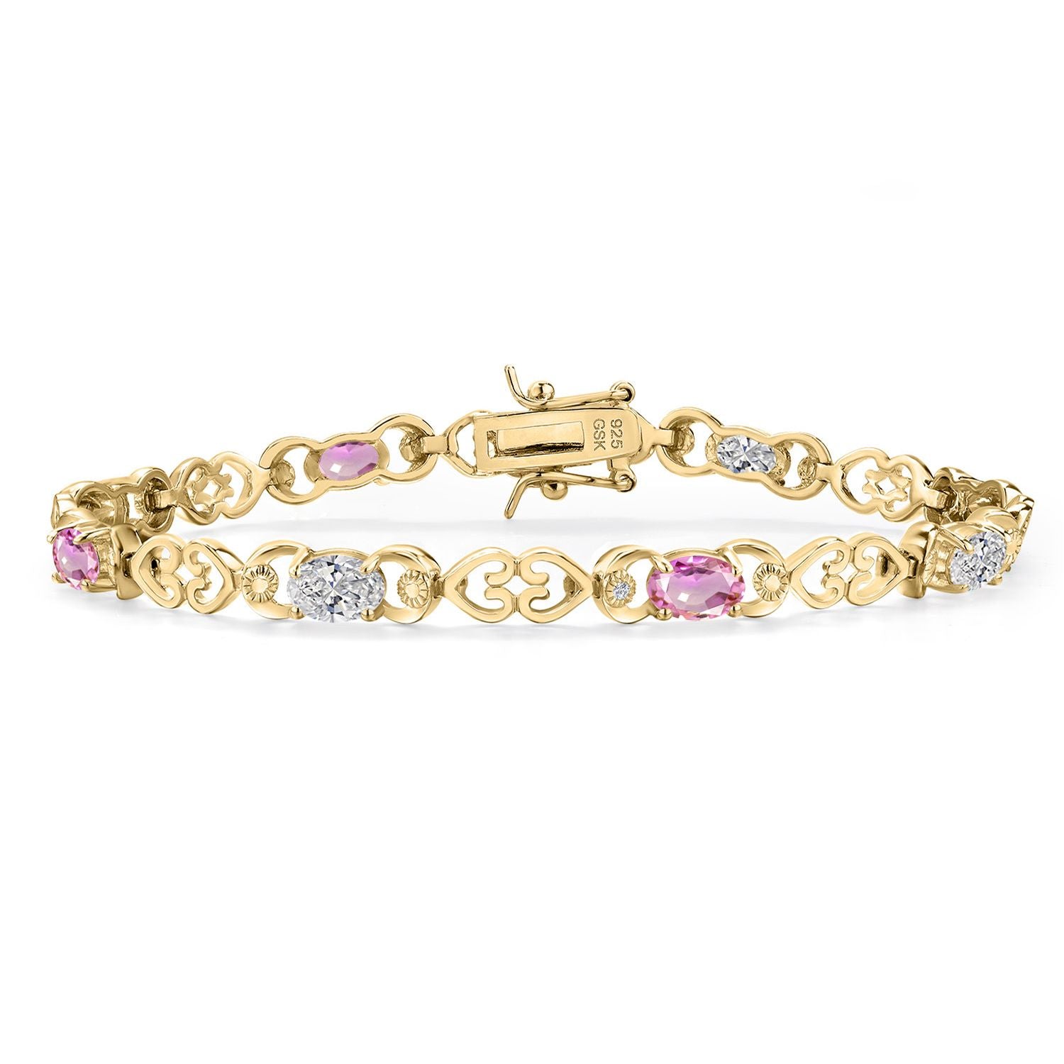 Pink Sapphire - September_Bracelet in 925 Yellow Gold Plated Silver