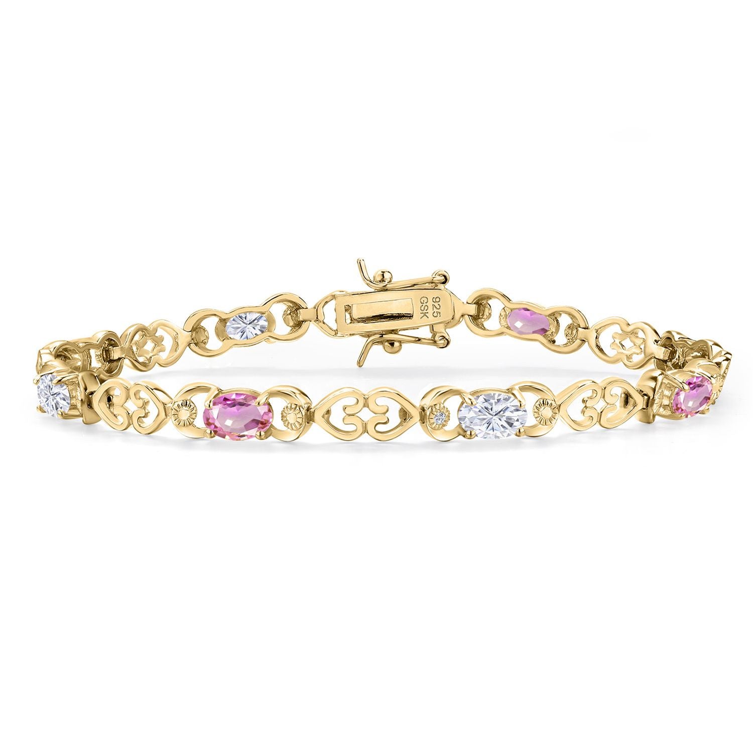 Pink Sapphire - September_Bracelet in 925 Yellow Gold Plated Silver