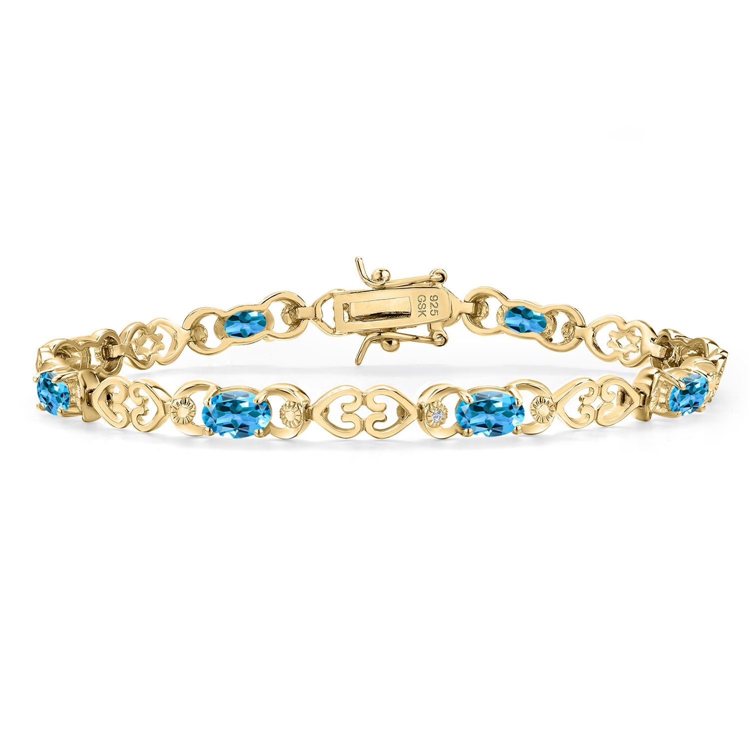 Swiss Blue Topaz - November_Bracelet in 925 Yellow Gold Plated Silver