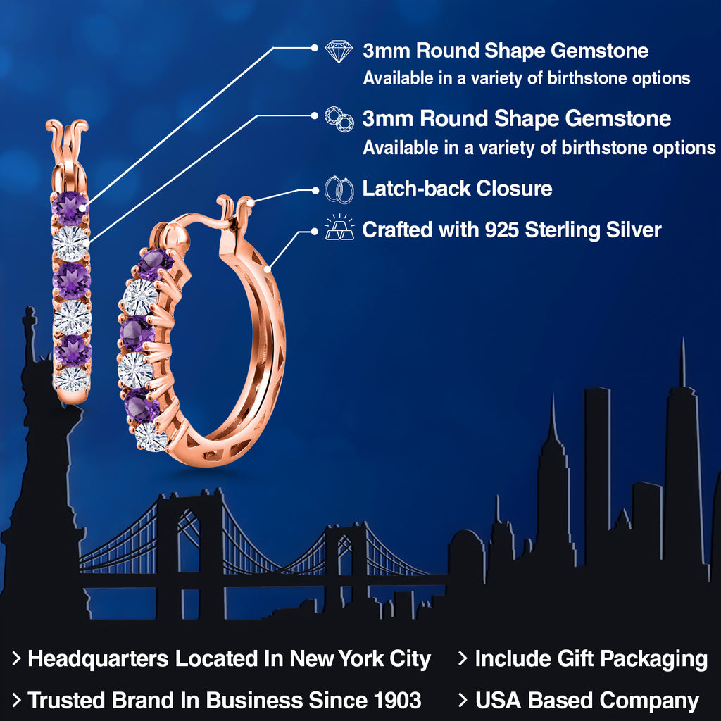 Purple and Near Colorless (GH)_925 Rose Gold Plated Silver_Earrings in 925 Rose Gold Plated Silver