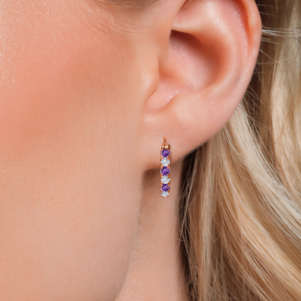 Purple and Near Colorless (GH)_925 Rose Gold Plated Silver_Earrings in 925 Rose Gold Plated Silver