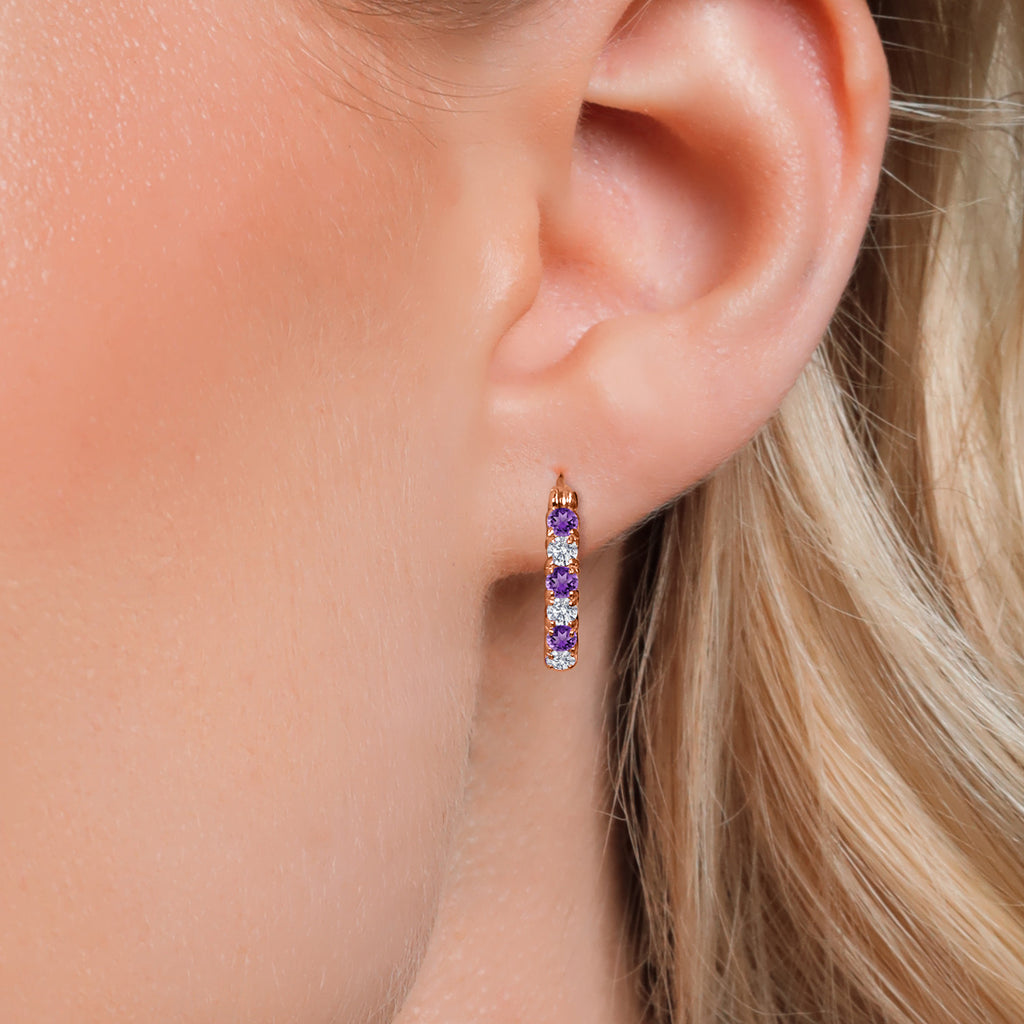 Purple and E - F_925 Rose Gold Plated Silver_Earrings in 925 Rose Gold Plated Silver