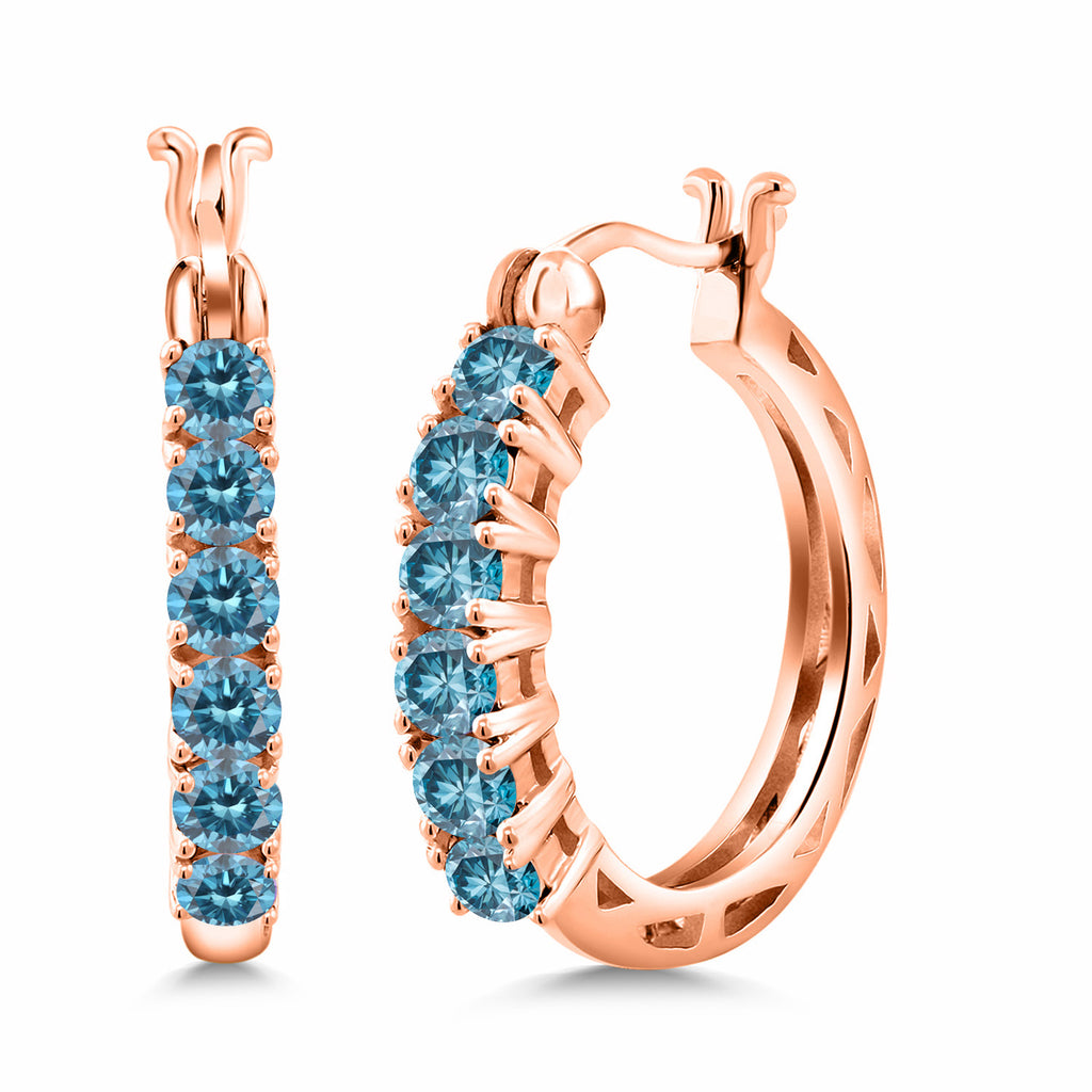 Blue Lab Grown Diamond_925 Rose Gold Plated Silver_Earrings in 925 Rose Gold Plated Silver