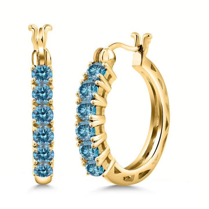 Blue Lab Grown Diamond_925 Yellow Gold Plated Silver_Earrings in 925 Yellow Gold Plated Silver