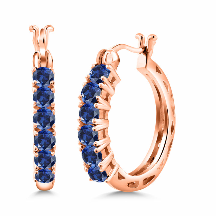 Blue Created Sapphire_925 Rose Gold Plated Silver_Earrings in 925 Rose Gold Plated Silver