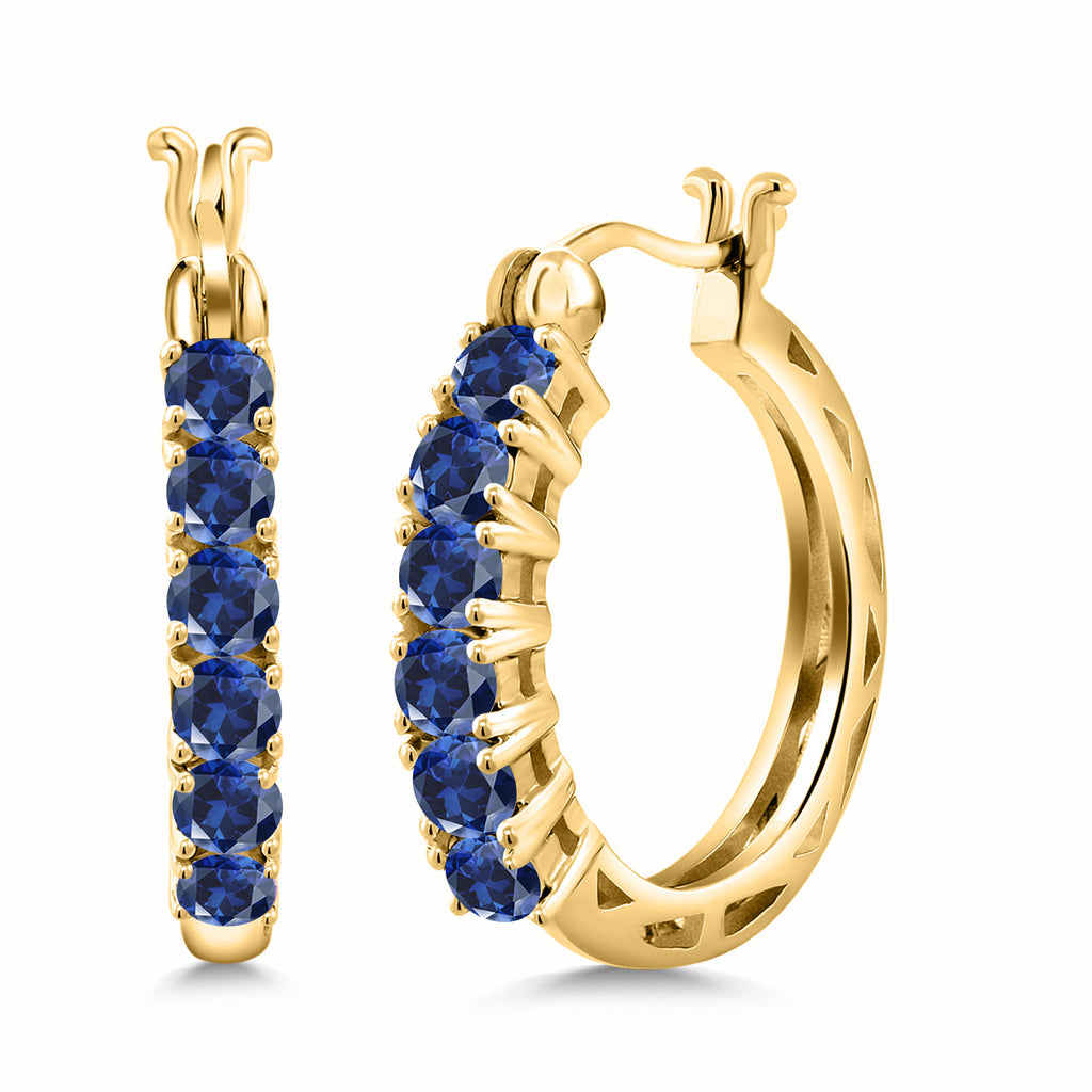 Blue Created Sapphire_925 Yellow Gold Plated Silver_Earrings in 925 Yellow Gold Plated Silver