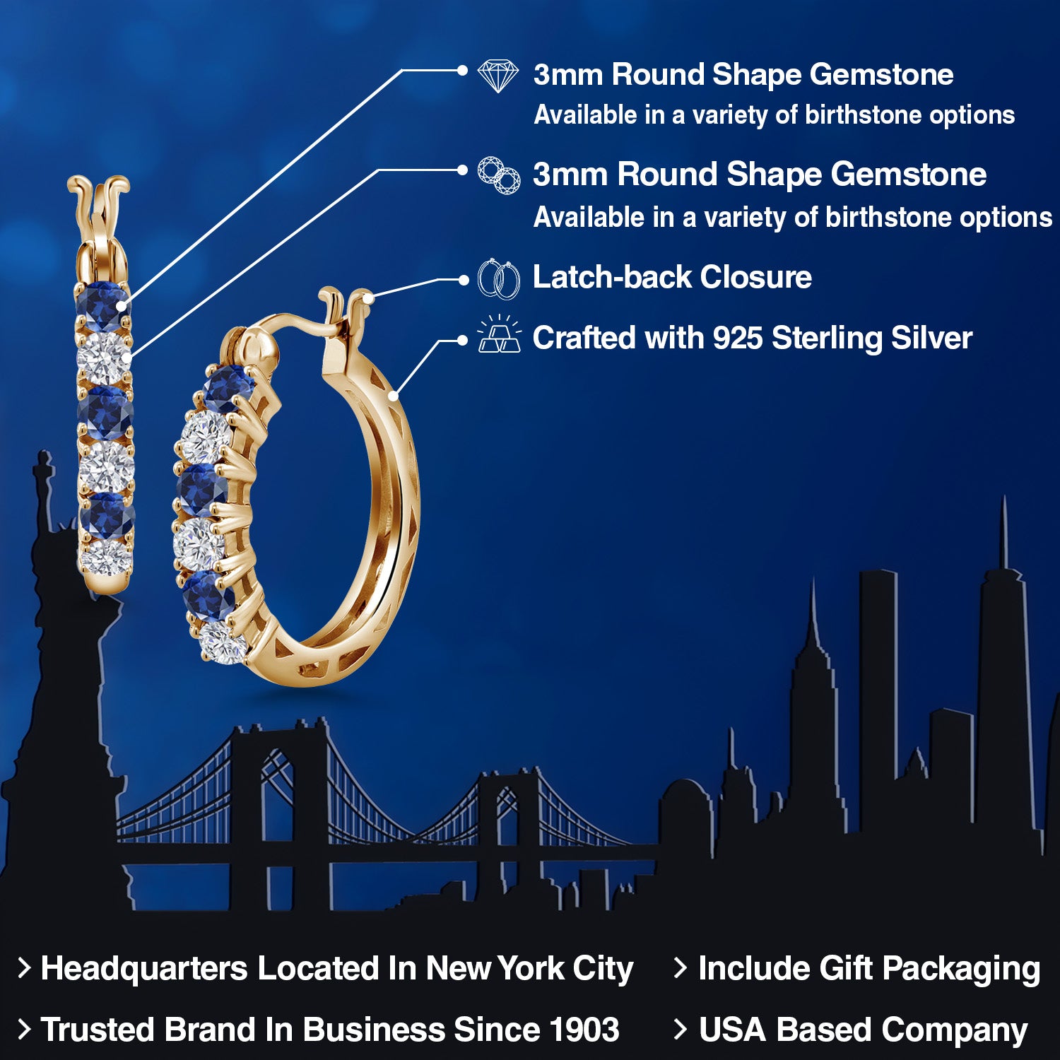 Earrings in 925 Yellow Gold Plated Silver