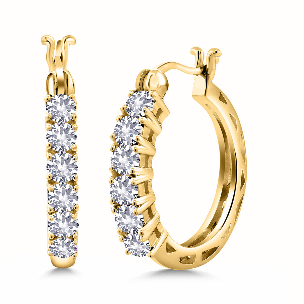 White Created Sapphire_925 Yellow Gold Plated Silver_Earrings in 925 Yellow Gold Plated Silver