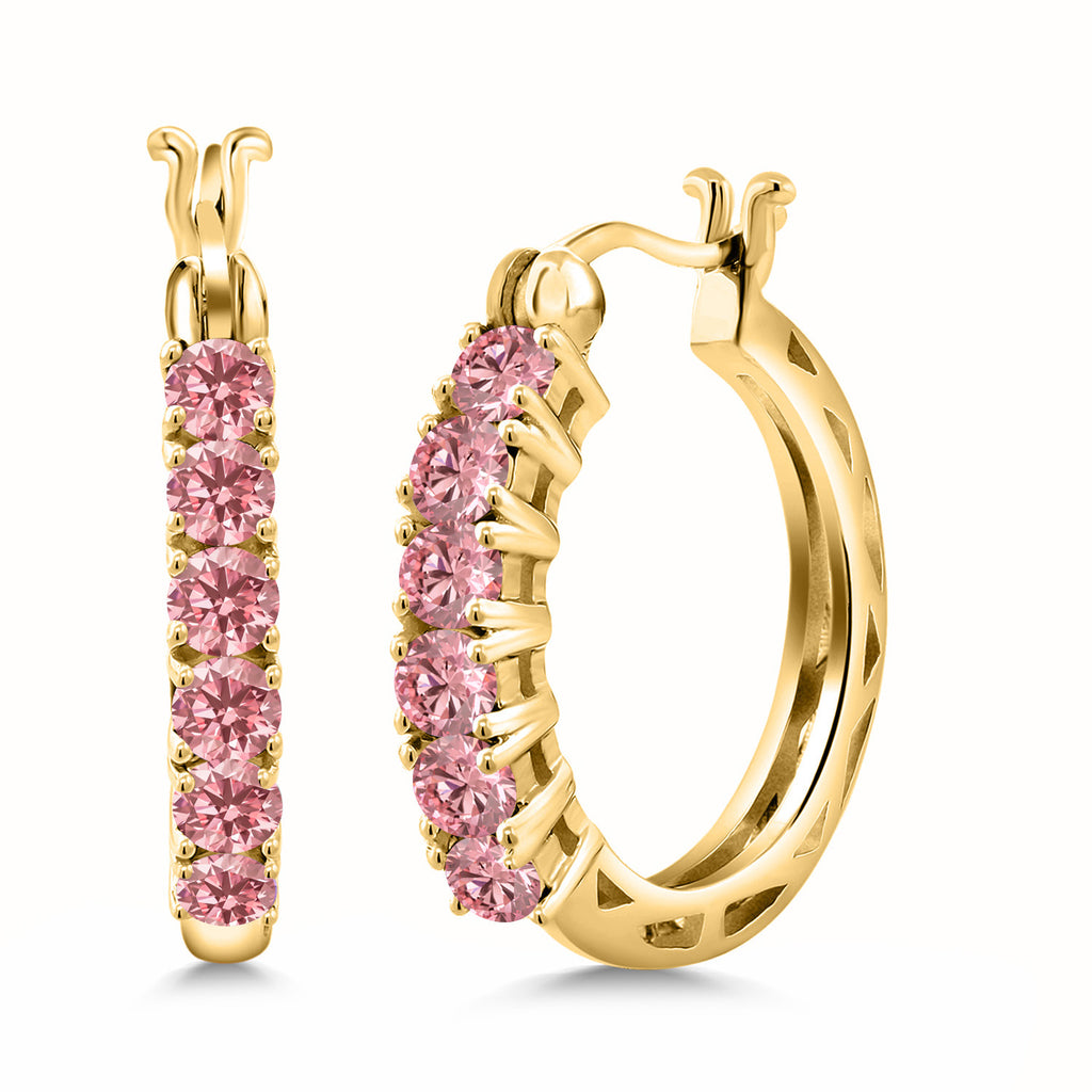 Pink Lab Grown Diamond_925 Yellow Gold Plated Silver_Earrings in 925 Yellow Gold Plated Silver
