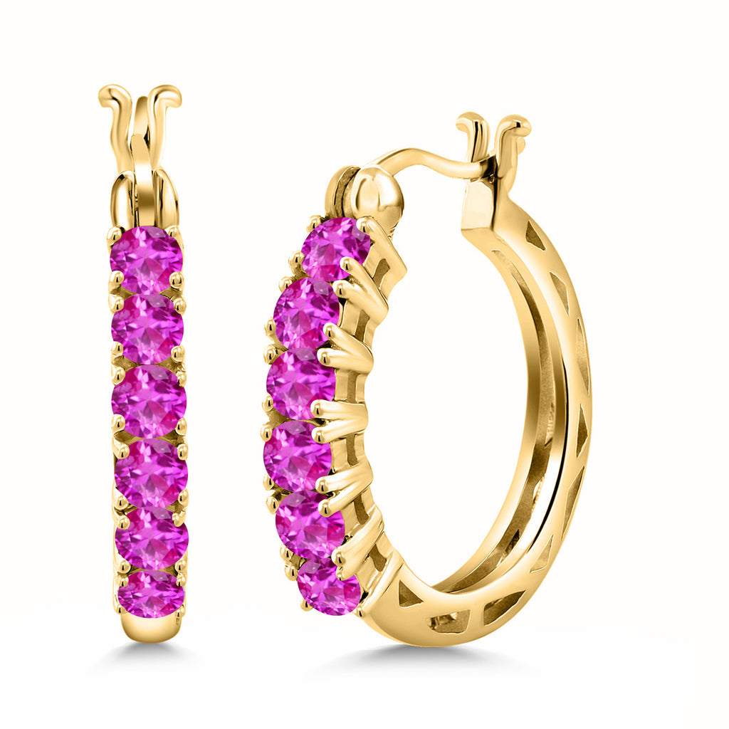 Pink Sapphire_925 Yellow Gold Plated Silver_Earrings in 925 Yellow Gold Plated Silver