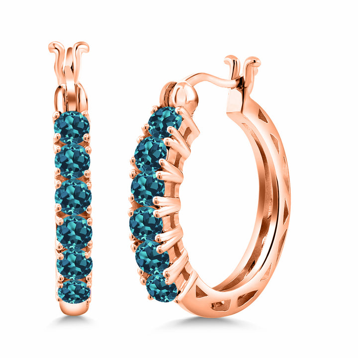London Blue Topaz_925 Rose Gold Plated Silver_Earrings in 925 Rose Gold Plated Silver