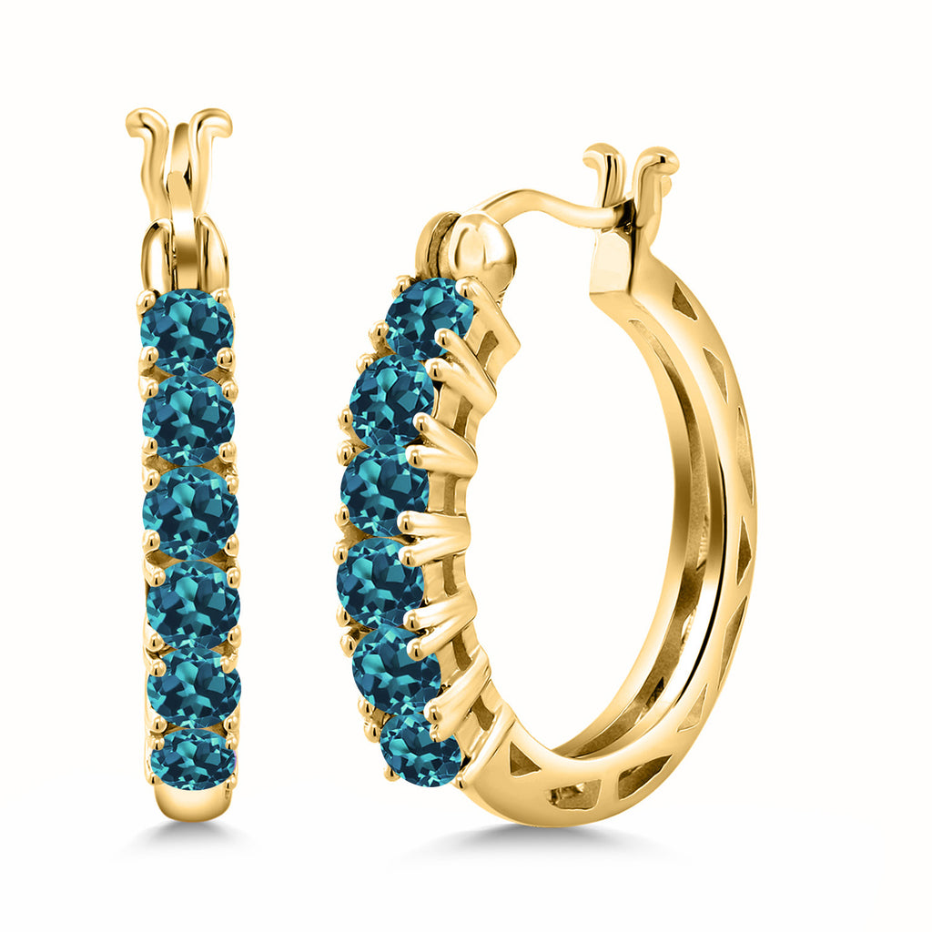 London Blue Topaz_925 Yellow Gold Plated Silver_Earrings in 925 Yellow Gold Plated Silver