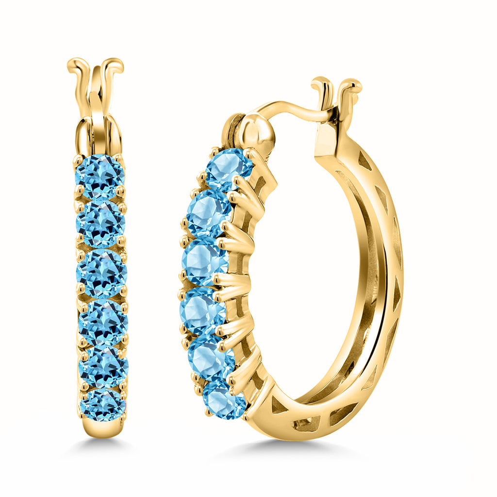 Swiss Blue Topaz_925 Yellow Gold Plated Silver_Earrings in 925 Yellow Gold Plated Silver