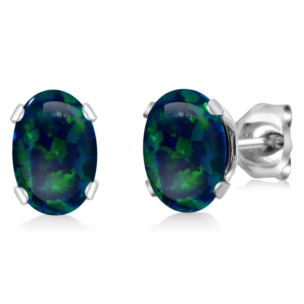 Green Simulated Opal-Cabochon - October_Earrings in 925 Sterling Silver