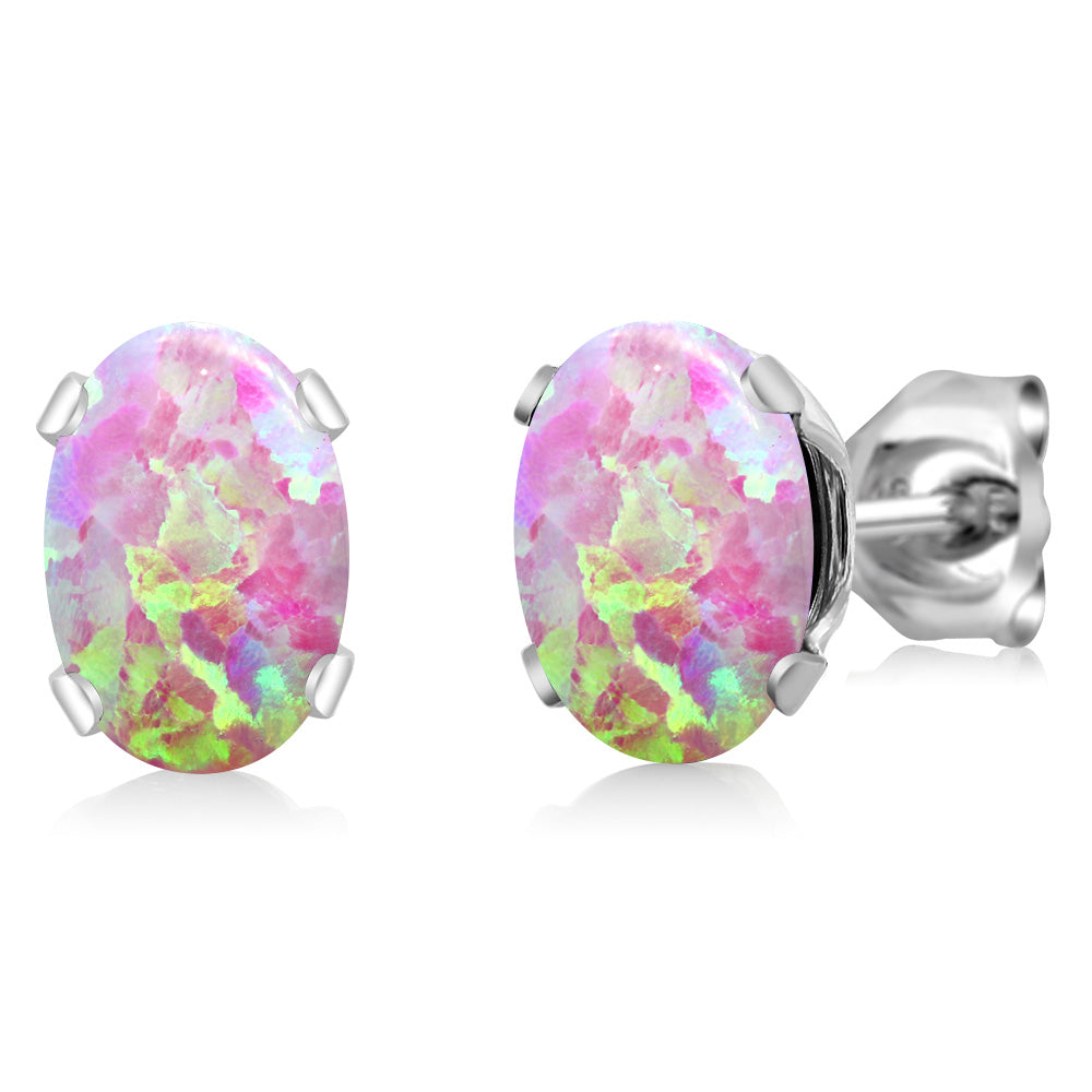 Pink Simulated Opal-Cabochon - October_Earrings in 925 Sterling Silver