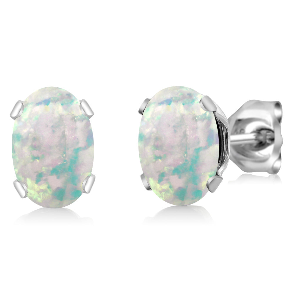 White Simulated Opal-Cabochon - October_Earrings in 925 Sterling Silver